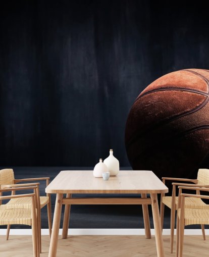 dark basketball wallpaper mural called Vintage Basketball for kids bedrooms, man caves and colleges