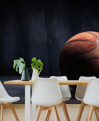 carta da parati murale scura con pallacanestro chiamato Vintage Basketball per camerette per bambini, grotte maschili e college