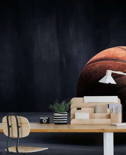 donkere basketbalmuurschildering genaamd Vintage Basketball voor kinderkamers, mancaves en hogescholen
