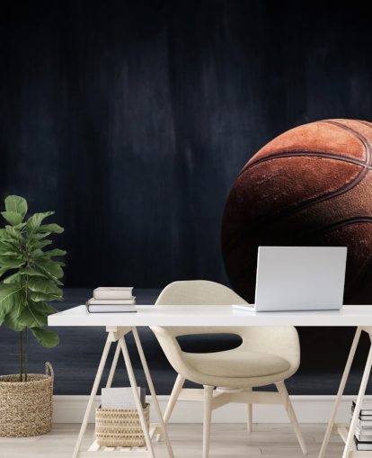 dark basketball wallpaper mural called Vintage Basketball for kids bedrooms, man caves and colleges