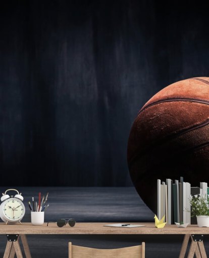 mural de papel pintado de baloncesto oscuro llamado Vintage Basketball para dormitorios de niños, cuevas de hombres y universidades