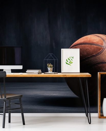 mural de papel de parede de basquete escuro chamado Vintage Basketball para quartos infantis, cavernas masculinas e faculdades