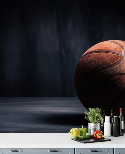 dark basketball wallpaper mural called Vintage Basketball for kids bedrooms, man caves and colleges