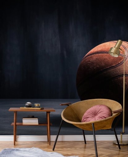dark basketball wallpaper mural called Vintage Basketball for kids bedrooms, man caves and colleges