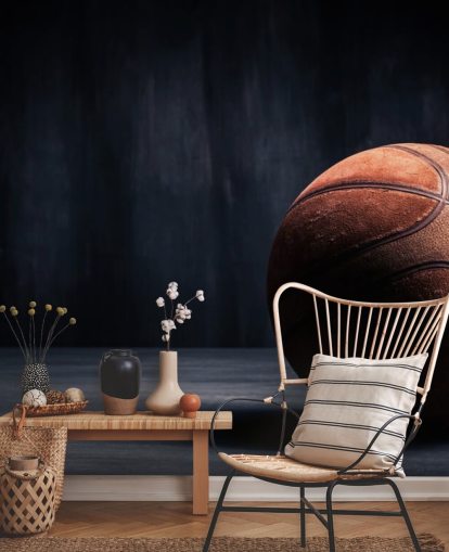 dark basketball wallpaper mural called Vintage Basketball for kids bedrooms, man caves and colleges
