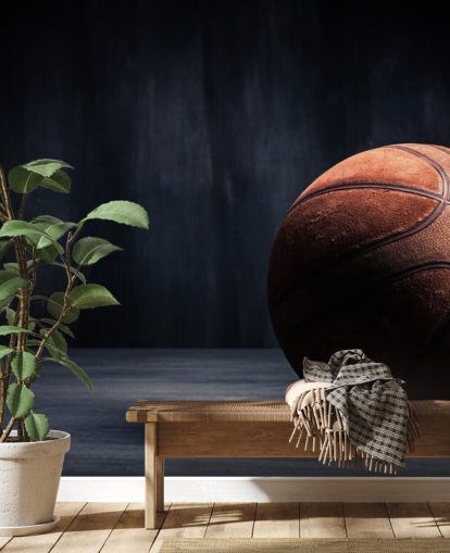 dark basketball wallpaper mural called Vintage Basketball for kids bedrooms, man caves and colleges