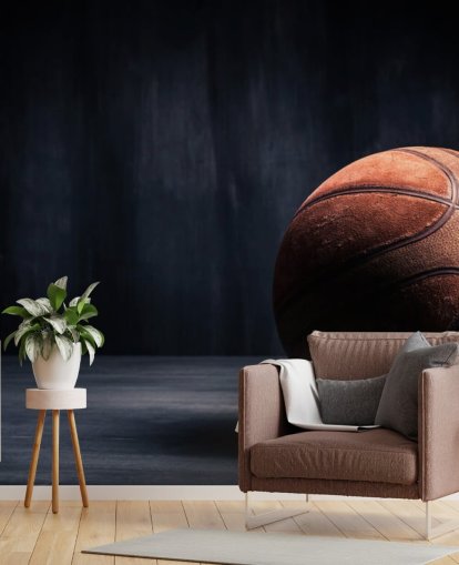mural de papel pintado de baloncesto oscuro llamado Vintage Basketball para dormitorios de niños, cuevas de hombres y universidades