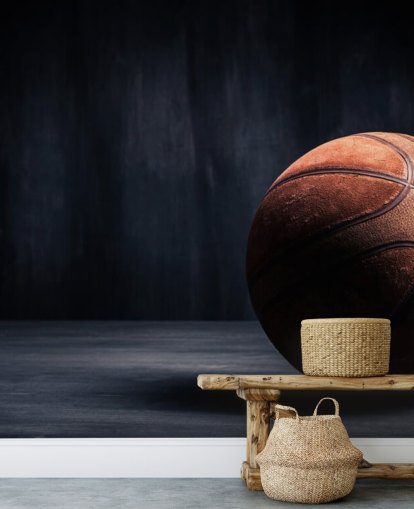 dark basketball wallpaper mural called Vintage Basketball for kids bedrooms, man caves and colleges