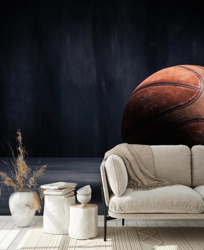 mural de papel de parede de basquete escuro chamado Vintage Basketball para quartos infantis, cavernas masculinas e faculdades