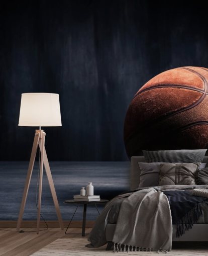 carta da parati murale scura con pallacanestro chiamato Vintage Basketball per camerette per bambini, grotte maschili e college