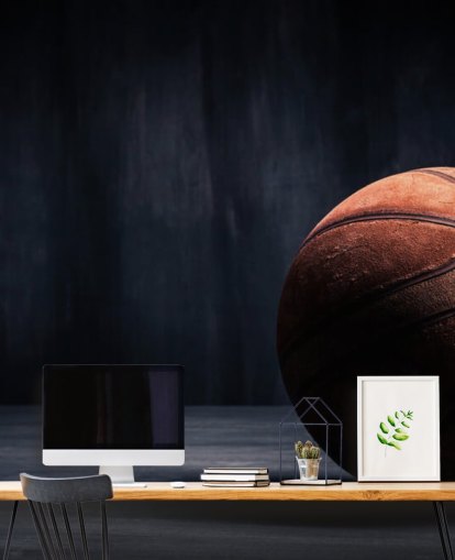 mørkt basketball tapet veggmaleri kalt Vintage Basketball for barnerom, mannshuler og høyskoler
