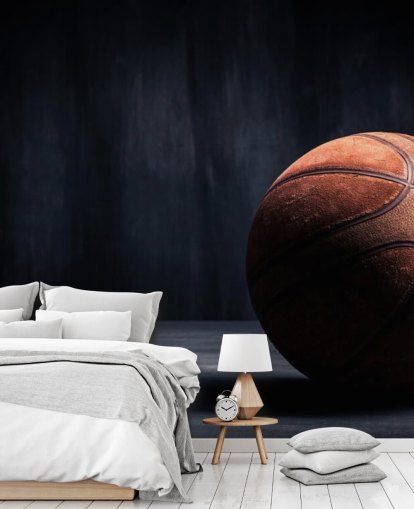 mural de papel pintado de baloncesto oscuro llamado Vintage Basketball para dormitorios de niños, cuevas de hombres y universidades