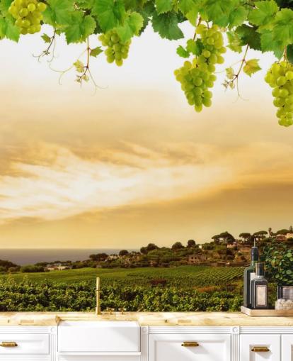 Weinberg am Meer und Weinreben-Tapete