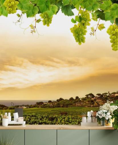 Weinberg am Meer und Weinreben-Tapete