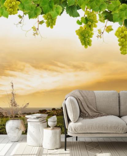 Vineyard by sea and grapevine wallpaper