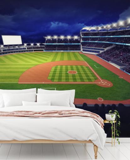 mural de parede de beisebol noturno chamado mural de papel de parede Baseball Stadium para quartos de crianças e cavernas masculinas mural de parede de beisebol noturno chamado mural de papel de parede Baseball Stadium para quartos de crianças e cavernas masculinas