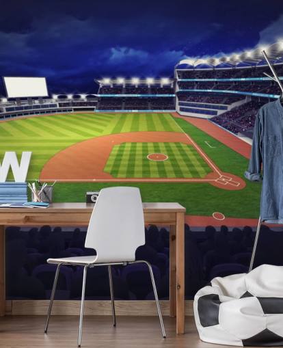 peinture murale nocturne de baseball appelée Baseball Stadium, papier peint mural pour chambres d'enfants et grottes pour hommes