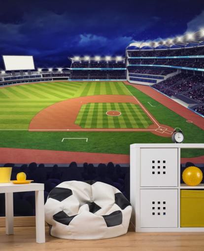 Baseball vægmaleri om natten kaldet Baseball Stadium tapetmaleri til børns soveværelser og mandshuler