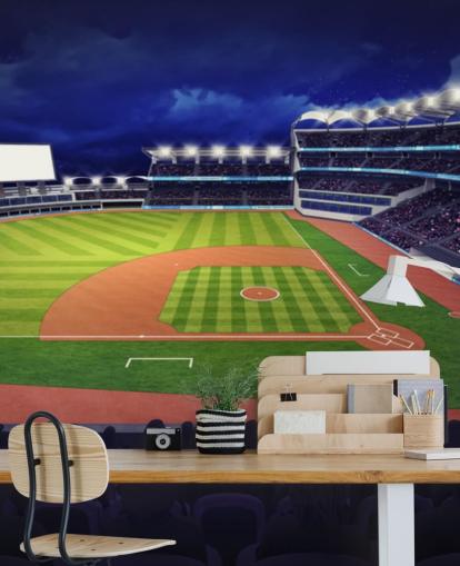 mural de pared nocturno de béisbol llamado Estadio de Béisbol para dormitorios de niños y cuevas para hombres