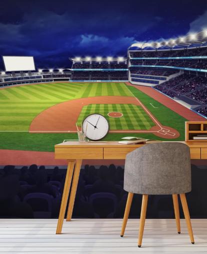 night time baseball wall mural called Baseball Stadium wallpaper mural for kids bedrooms and man caves night time baseball wall mural called Baseball Stadium wallpaper mural for kids bedrooms and man caves