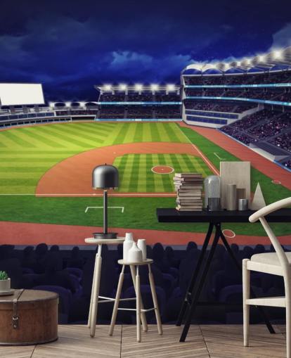 night time baseball wall mural called Baseball Stadium wallpaper mural for kids bedrooms and man caves night time baseball wall mural called Baseball Stadium wallpaper mural for kids bedrooms and man caves