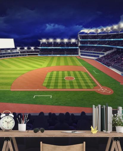 nächtliches Baseball-Wandbild namens Baseball-Stadion, Tapeten-Wandbild für Kinderzimmer und Männerhöhlen