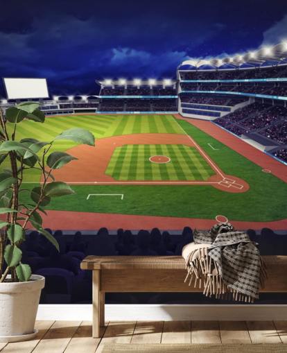 murale da parete con baseball notturno chiamato Baseball Stadium per camere da letto per bambini e grotte maschili murale da parete con baseball notturno chiamato Baseball Stadium per camere da letto per bambini e grotte maschili