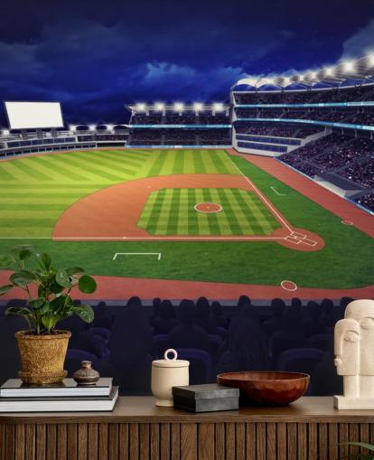 mural de pared nocturno de béisbol llamado Estadio de Béisbol para dormitorios de niños y cuevas para hombres