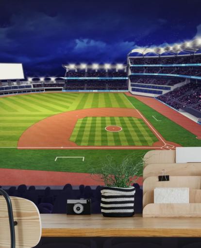 night time baseball wall mural called Baseball Stadium wallpaper mural for kids bedrooms and man caves night time baseball wall mural called Baseball Stadium wallpaper mural for kids bedrooms and man caves