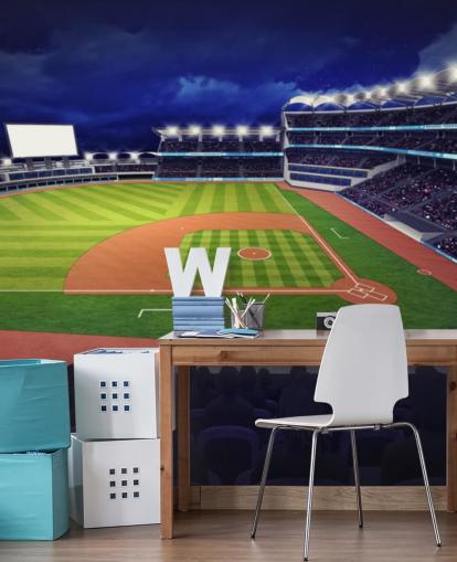 murale da parete con baseball notturno chiamato Baseball Stadium per camere da letto per bambini e grotte maschili