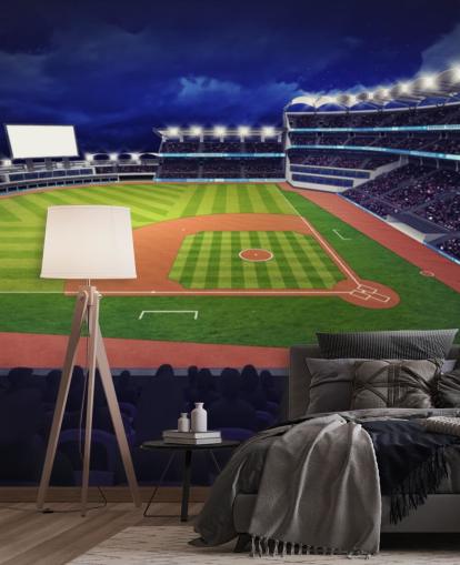 nattlig baseball veggmaleri kalt Baseball Stadium tapetmaleri for barnerom og mannshuler nattlig baseball veggmaleri kalt Baseball Stadium tapetmaleri for barnerom og mannshuler