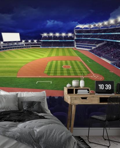 nächtliches Baseball-Wandbild namens Baseball-Stadion, Tapeten-Wandbild für Kinderzimmer und Männerhöhlen