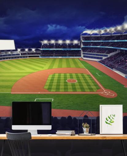 murale da parete con baseball notturno chiamato Baseball Stadium per camere da letto per bambini e grotte maschili