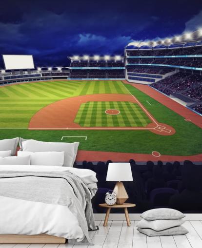 nächtliches Baseball-Wandbild namens Baseball-Stadion, Tapeten-Wandbild für Kinderzimmer und Männerhöhlen nächtliches Baseball-Wandbild namens Baseball-Stadion, Tapeten-Wandbild für Kinderzimmer und Männerhöhlen