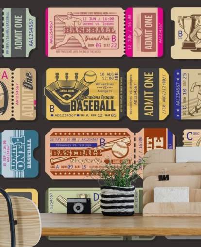 Buntes Baseball-Wandbild namens Baseball Tickets für Kinderzimmer, Heimbüro und Spielezimmer