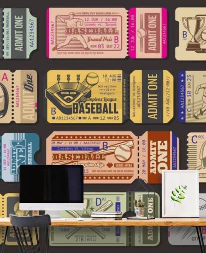 kleurrijke honkbalmuurschildering genaamd Baseball Tickets voor kinderkamer, thuiskantoor en speelkamer kleurrijke honkbalmuurschildering genaamd Baseball Tickets voor kinderkamer, thuiskantoor en speelkamer