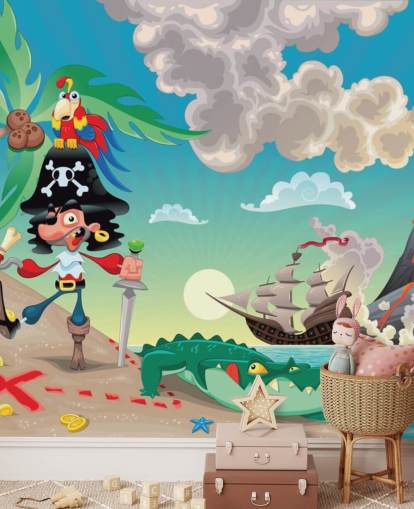Papel de parede de pirata e crocodilo Papel de parede de pirata e crocodilo