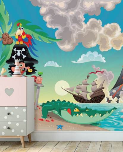 Papier peint Pirate et Crocodile
