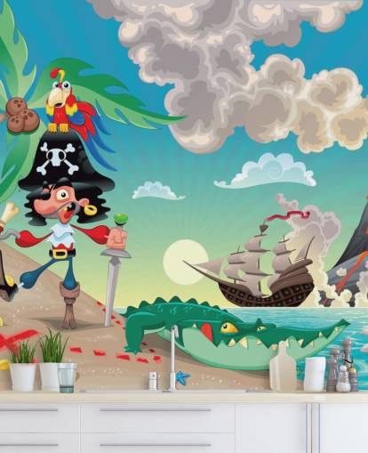 Carta da parati con pirati e coccodrilli Carta da parati con pirati e coccodrilli