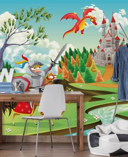 Papel de parede Knight Dragon and Castle