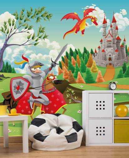 Papier peint Knight Dragon and Castle