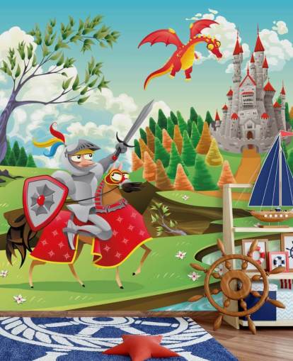 Carta da parati Knight Dragon and Castle