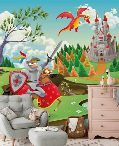 Papel de parede Knight Dragon and Castle