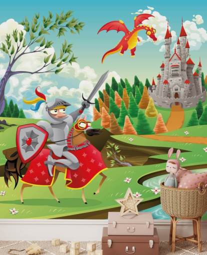 Papier peint Knight Dragon and Castle
