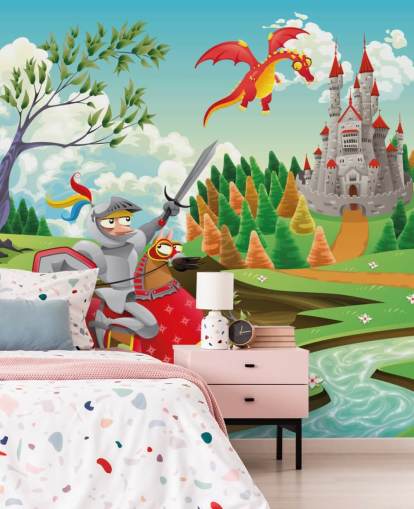 Papel de parede Knight Dragon and Castle Papel de parede Knight Dragon and Castle