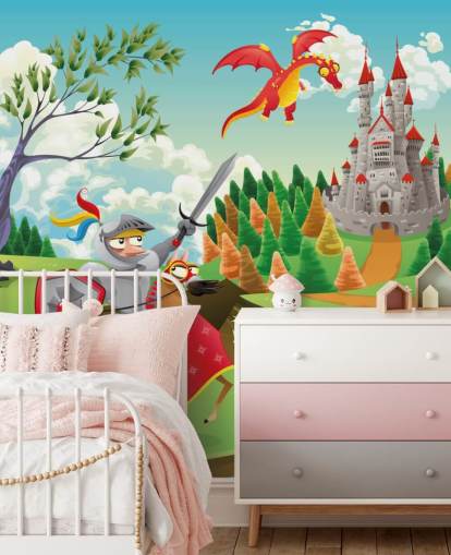 Papel de parede Knight Dragon and Castle