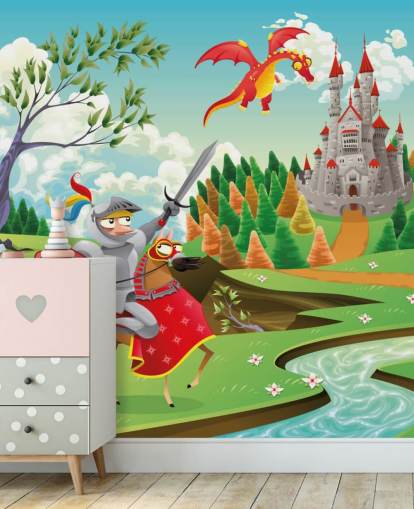 Knight Dragon and Castle Wallpaper