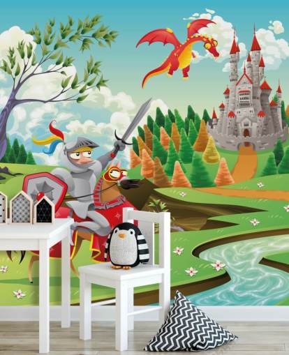 Knight Dragon and Castle Wallpaper