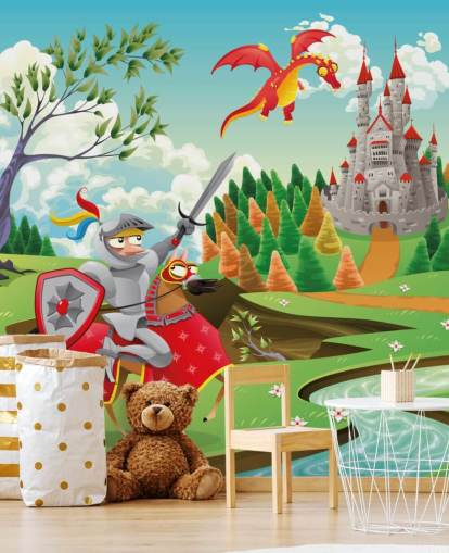 Papier peint Knight Dragon and Castle