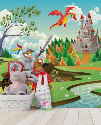 Papel de parede Knight Dragon and Castle